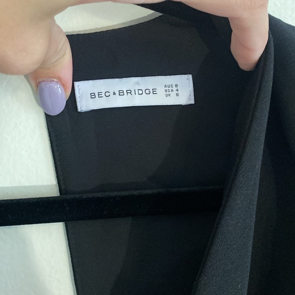 Bec & Bridge Black Mini Dress with VNeck Bell Sleeve and Open Back size 4 - Picture 4 of 10
